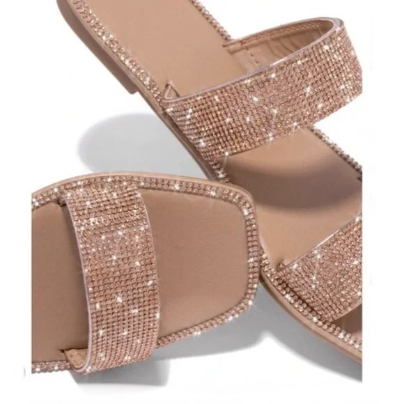 !! NEW !! Embellished Double Strap Square Toe Sandals in Rose Gold - Picture 6 of 12